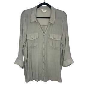 Perch by Blu Pepper Women’s 2XL Button Down Shirt 3/4 Sleeves Sage Green